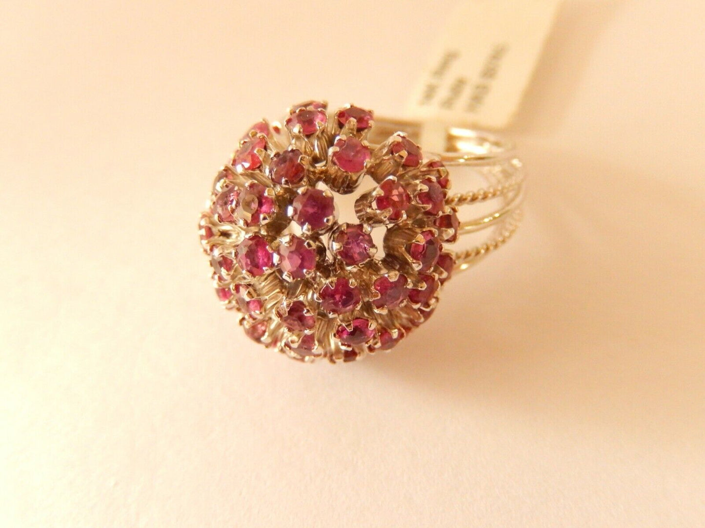 *VINTAGE*  LADIES 14KT WHITE GOLD LARGE RUBY CLUSTER STATEMENT RING SIZE 8
