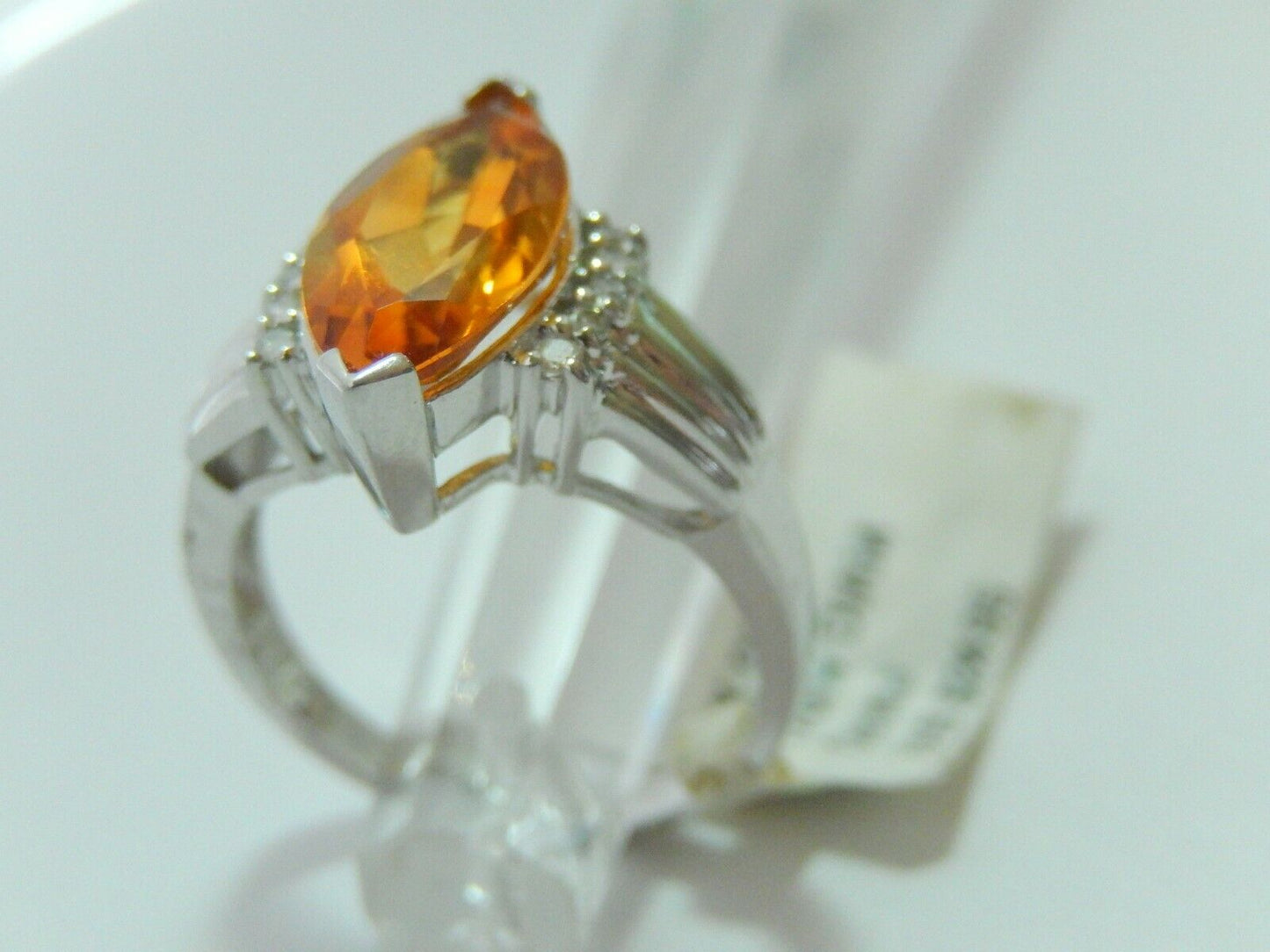 14K White Gold 3CT Natural Yellow Citrine and Diamond Cocktail Ring Sz 7