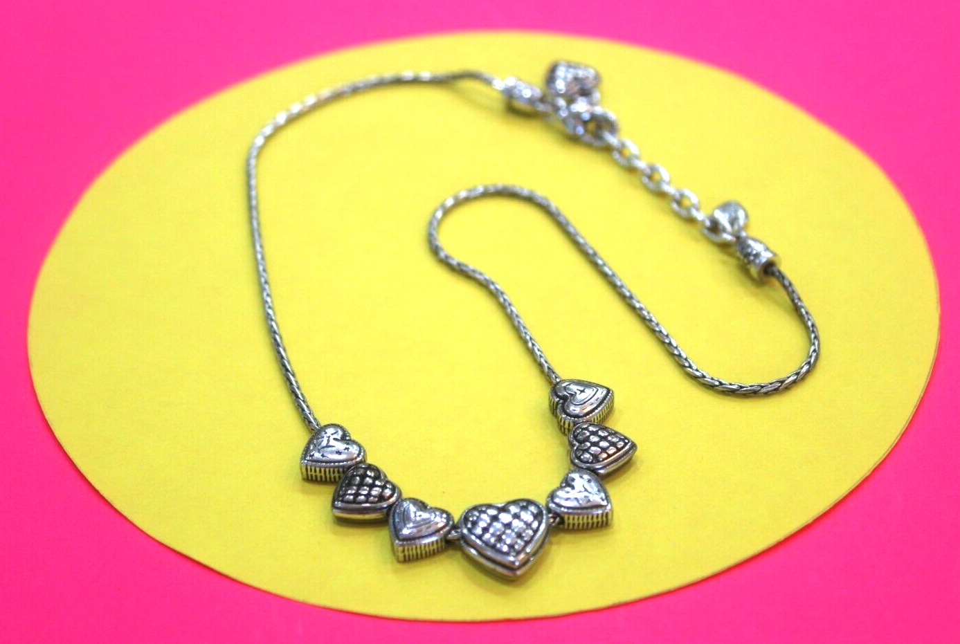 RETIRED BRIGHTON SILVERTONE ORNATE SLIDER MULTI CHARM HEART CHAIN NECKLACE