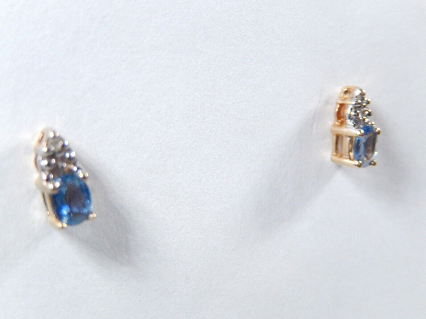 *VINTAGE* 14k Yellow Gold Oval Blue Topaz And Diamond Earrings