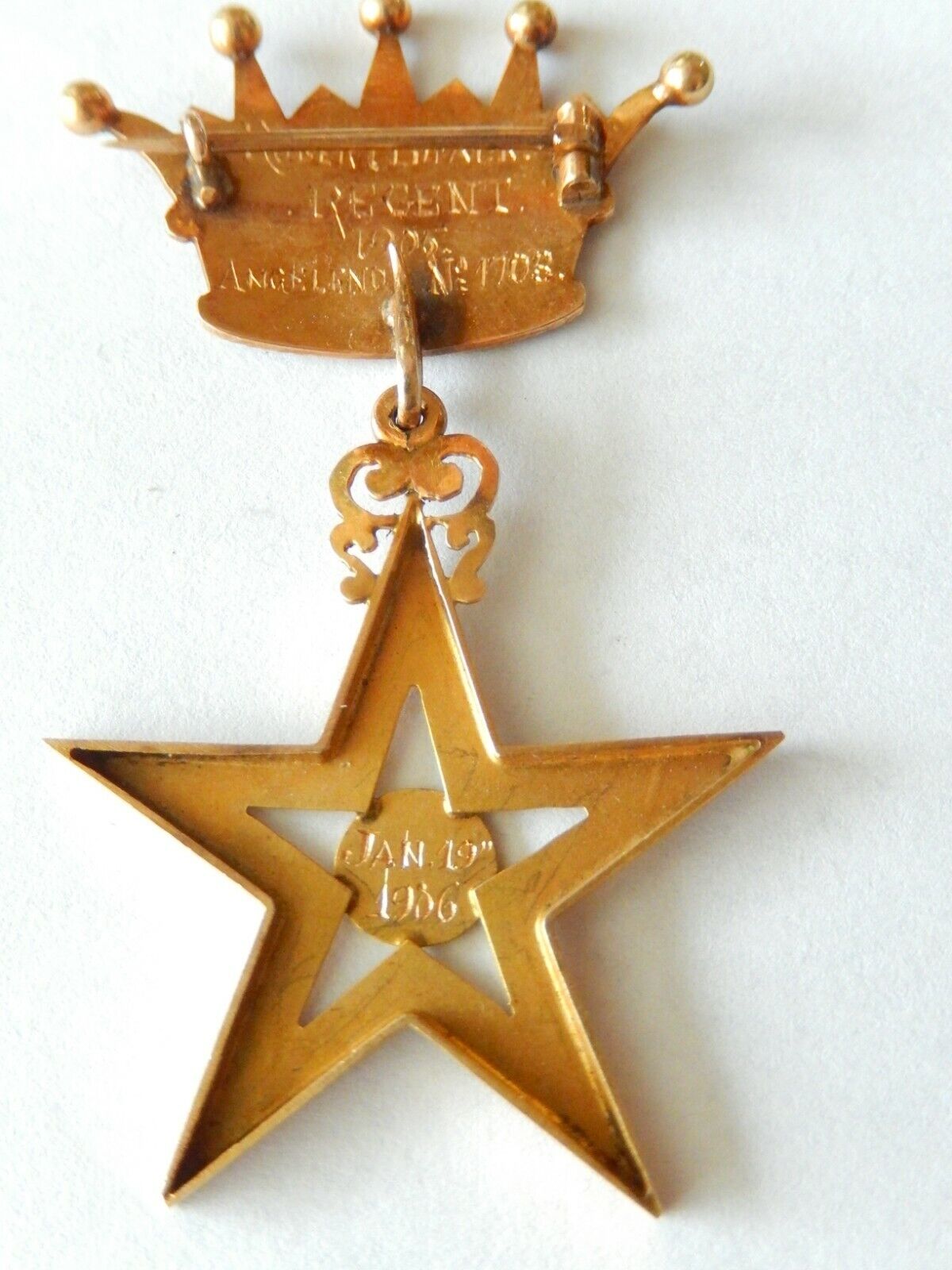*RARE*  ANTIQUE  1905 14K MASONIC MEDAL PIN BADGE 1105 CROWN  WITH MASONIC  STAR