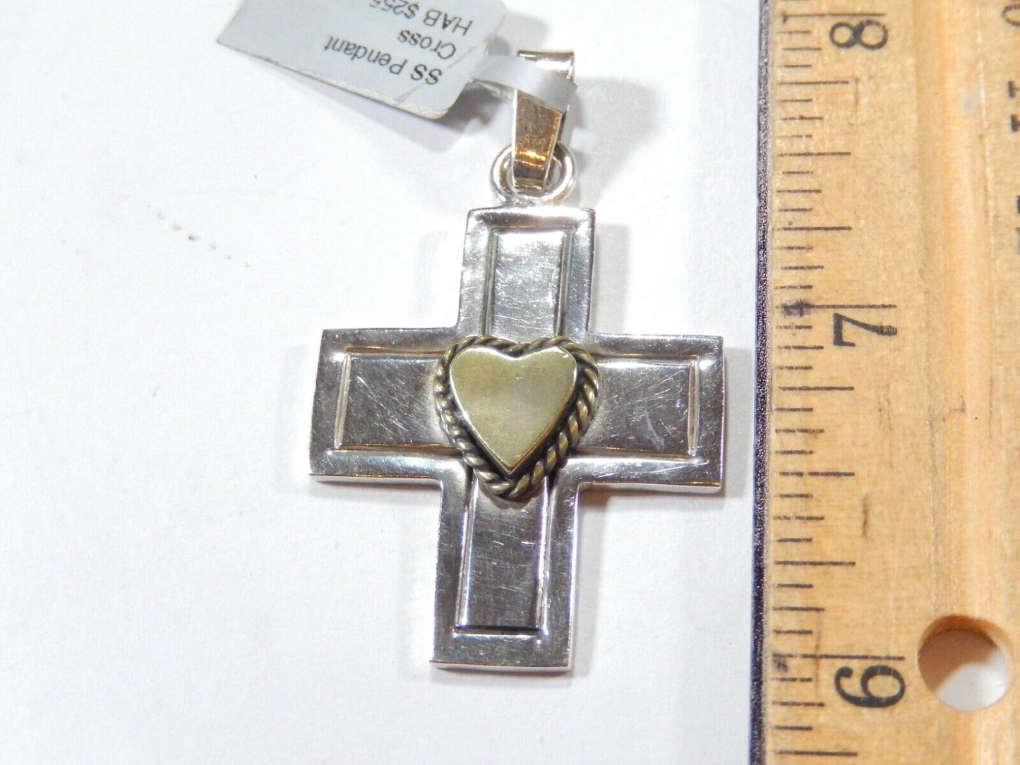 ~VINTAGE~  Artisan Stamped Taxco 925 Sterling Silver & Brass Cross Pendant