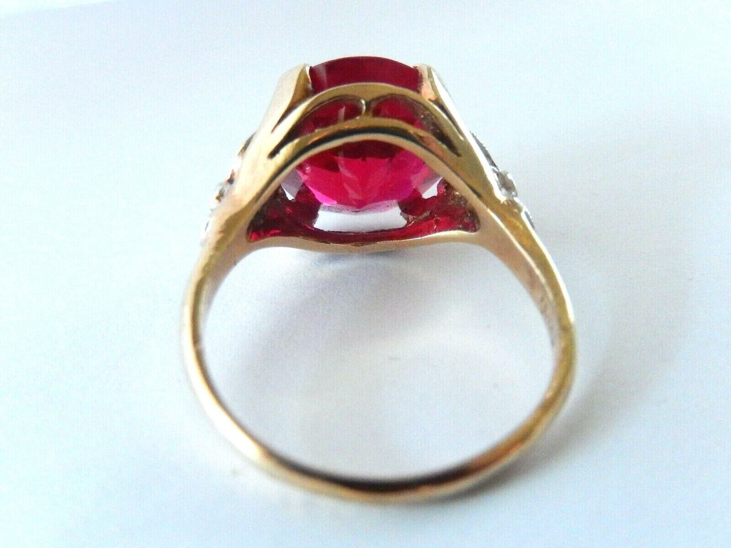 Fine Vintage 10k Gold 8.75ct Red Ruby Solitaire Gemstone Cocktail Ring Sz 8.5