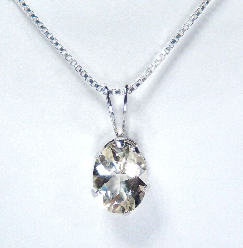 NEW 10K WHITE GOLD 2.00 CT Oval LIME QUARTZ SOLITAIRE PENDANT w/18"chain
