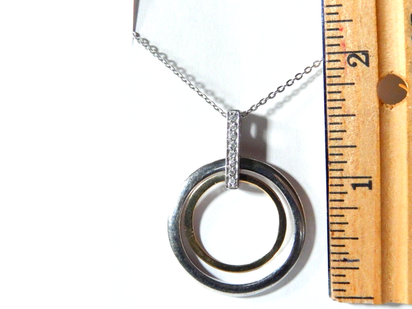 14k Yellow Gold & Sterling 1/12ctw Diamond Double Circle Eternity Pendant w/18"