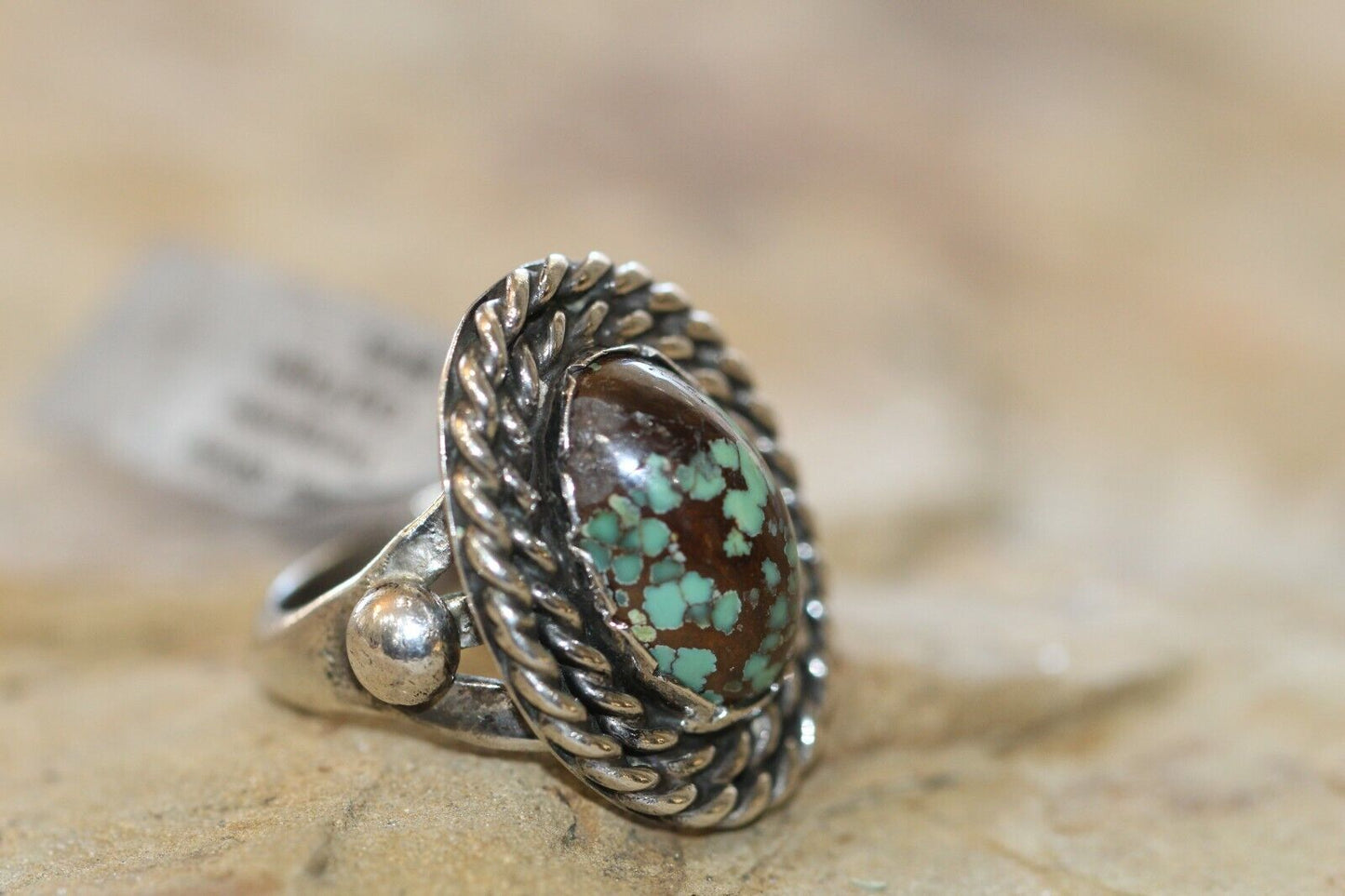 Vintage Native American Turquoise Sterling Silver Ring Signed "GZ" size 7