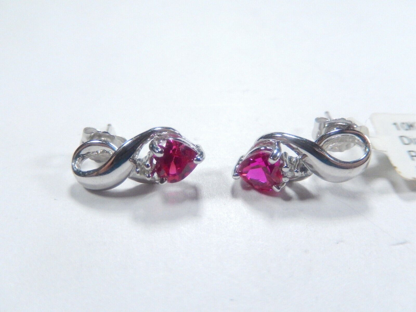 10k White Gold Lab-Created Ruby and Diamond Earrings