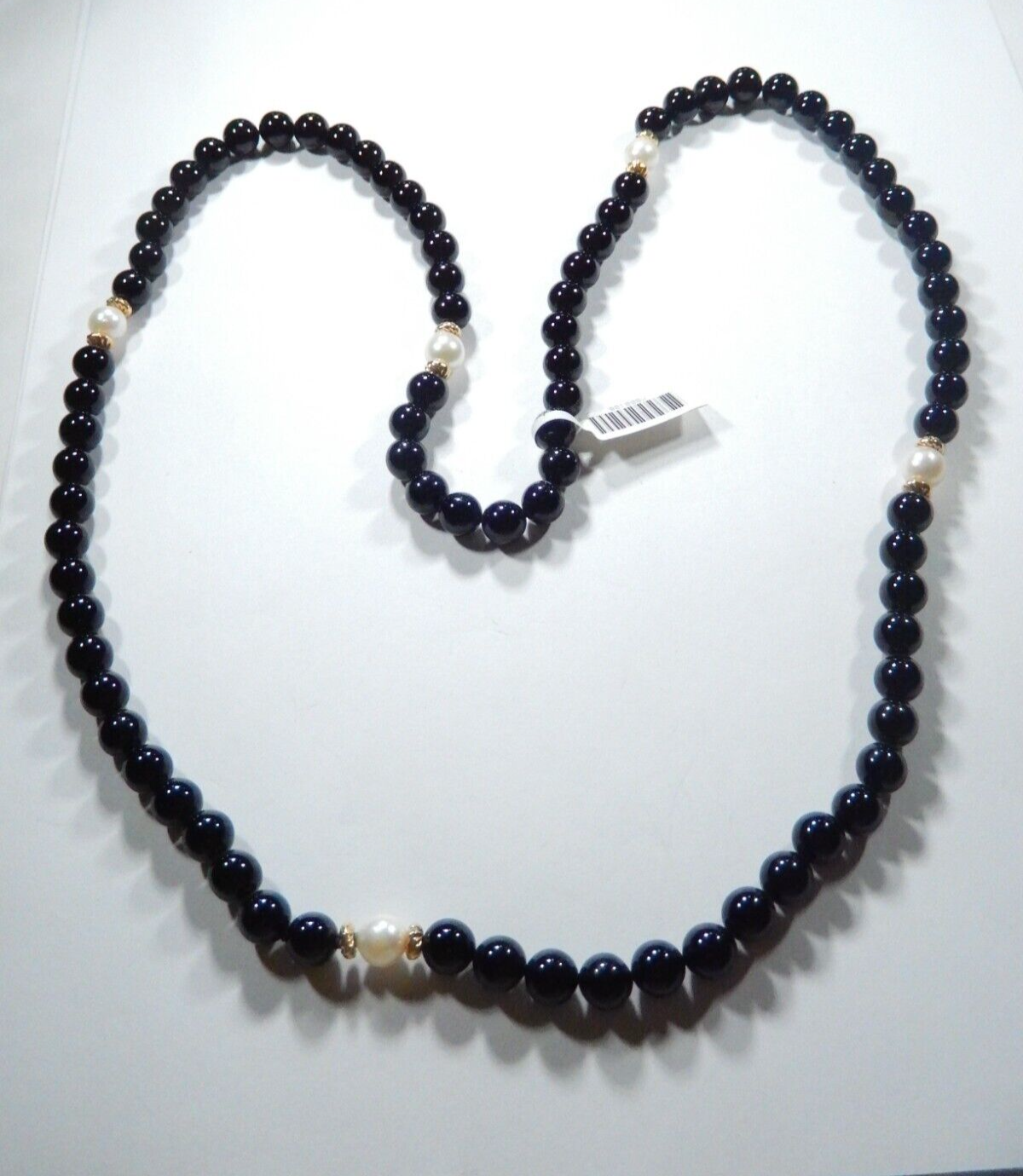 14 KT Gold Beads & 8.0 mm Pearl and 8.0mm Black Onyx Beaded 28" Necklace