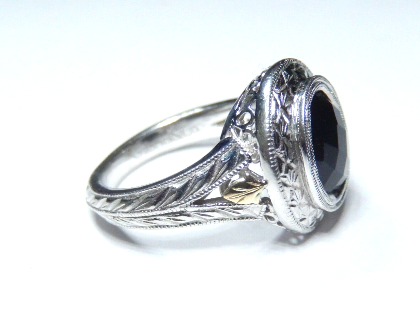 Gabriel & Co   18k Yellow Gold / 925 Sterling Silver Black Onyx Ring Sz 7.5