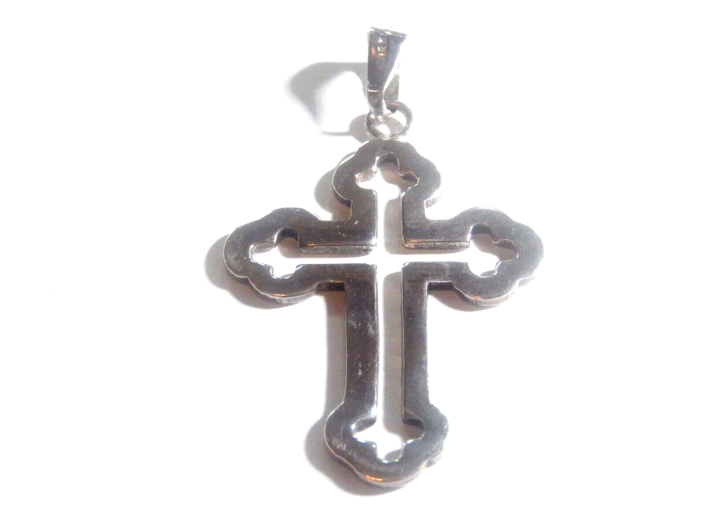 *VINTAGE* LARGE STERLING SILVER  TAXCO MEXICO CROSS  CUT-OUT PATTERN PENDANT