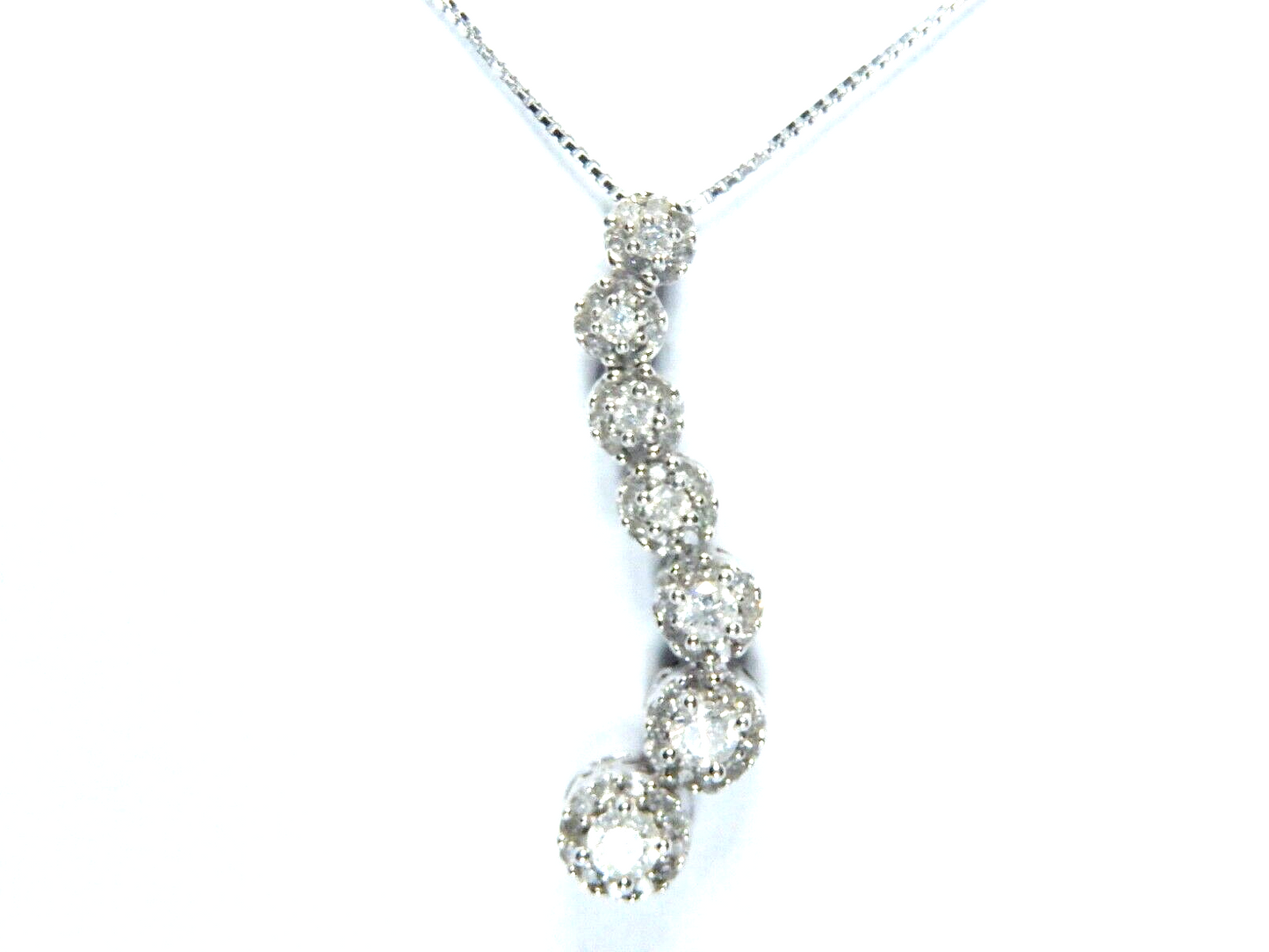 10K White Gold 2/5 CT Diamond Journey Pave Halo Necklace Pendant w/18" Chain