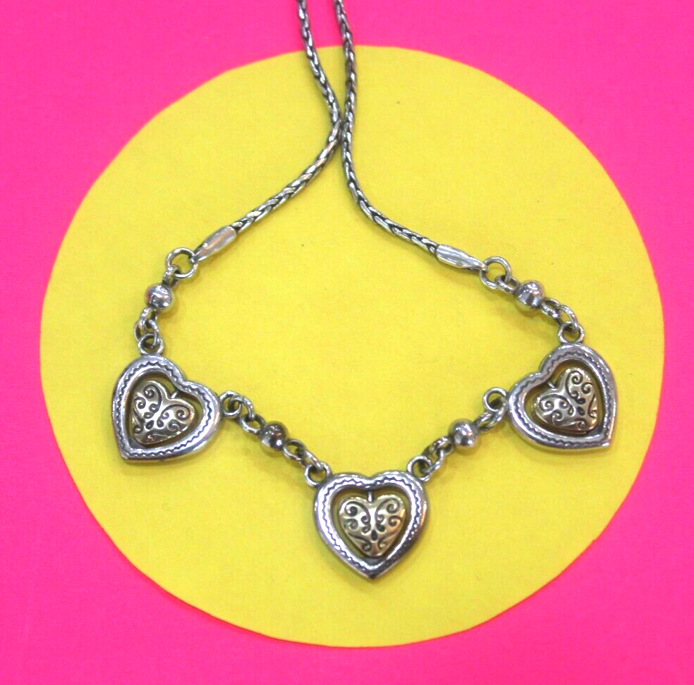 RETIRED Brighton Rotating Gold & Silver Decorative Plated Hearts Necklace