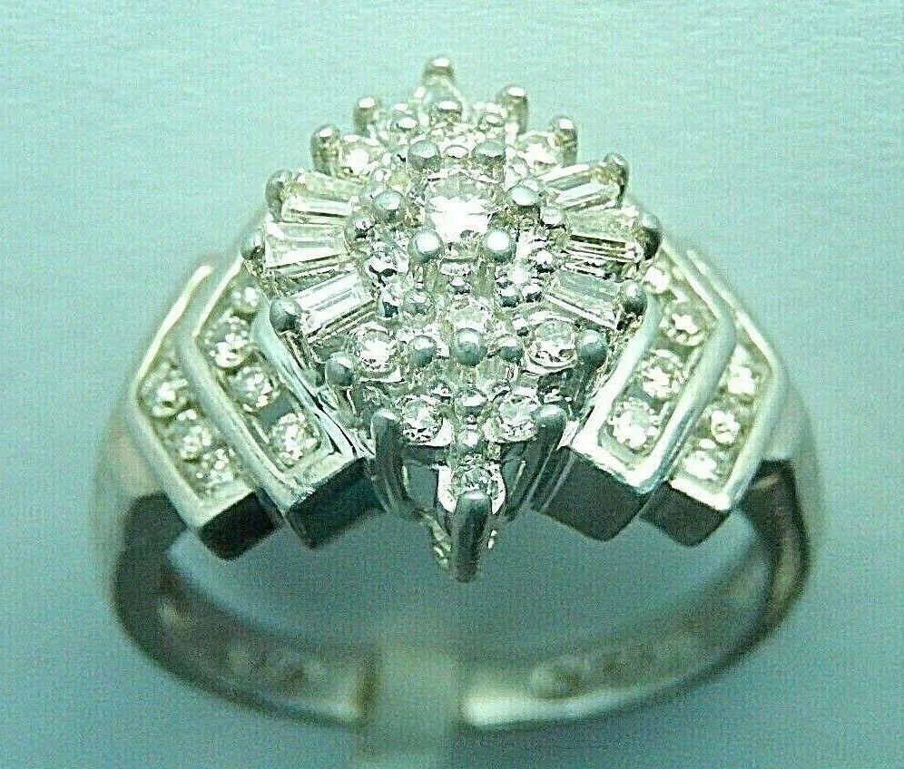 LADIES 14K WHITE GOLD  3/4 CT VS-2  NATURAL DIAMOND BALLERINA RING  SIZE 7