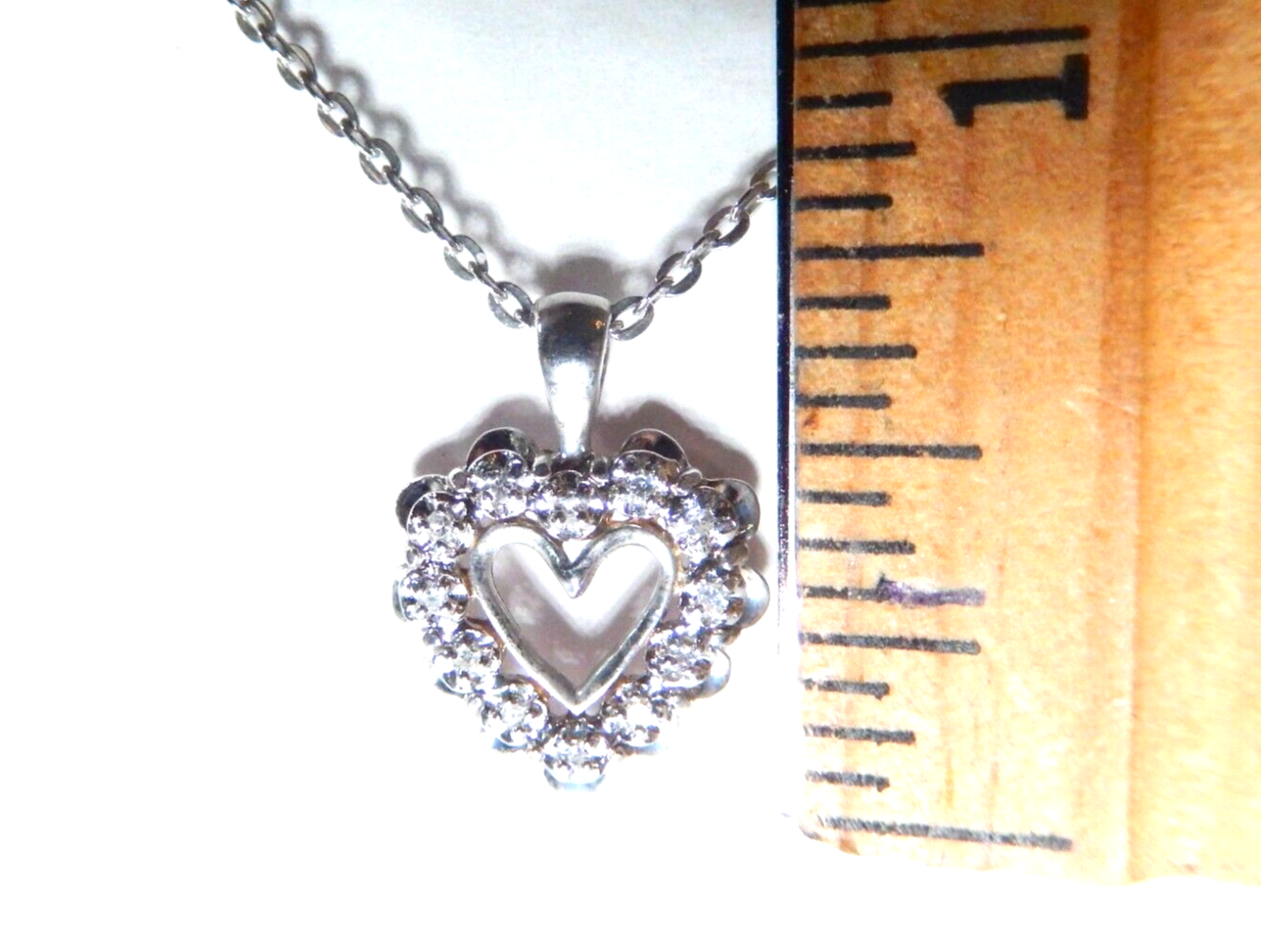 10k White Gold 12 Natural Diamond Heart Pendant Love with 18" Chain