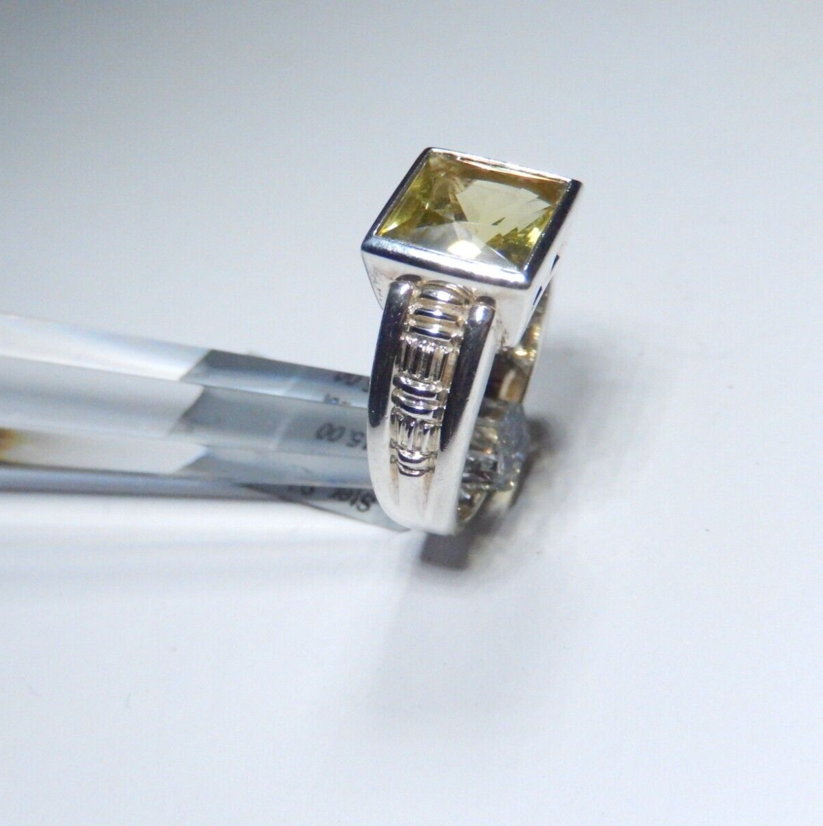 Solitaire Princess Cut Natural Peridot  3.50 Carat Ring in Sterling Silver