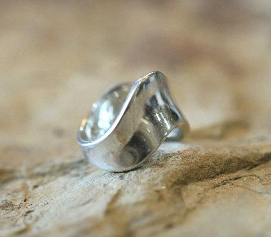 *VINTAGE*  925 STERLING SILVER MODERNIST SWIRL RING  15MM WIDE  Size 8
