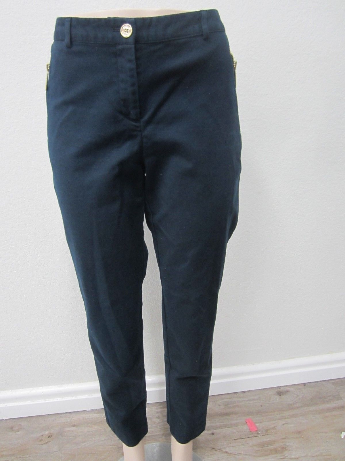 VERY NICE  Michael Kors Navy Basics Skinny Pants Gold Zipper Pockets Size14 x 28