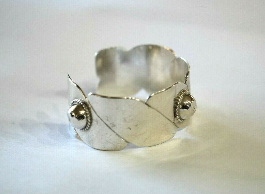 Rare Vintage 925 Sterling Silver Mexico Ball Beads Wide Cuff Bracelet 29 Grams