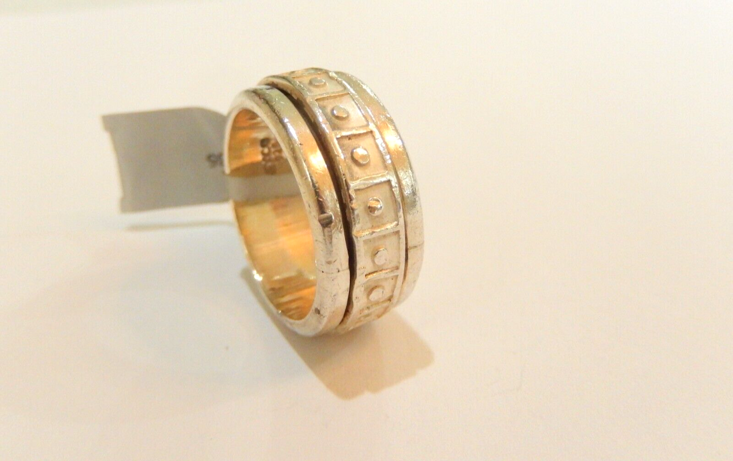 *VINTAGE*   9.5mm Wide Spinner Ring Sterling Silver Unusual Design Size 8
