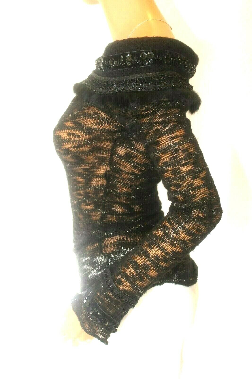*NWT* Womens Buffalo David Bitton Bead Embellished Faux Fur See Thru Knit Top -M