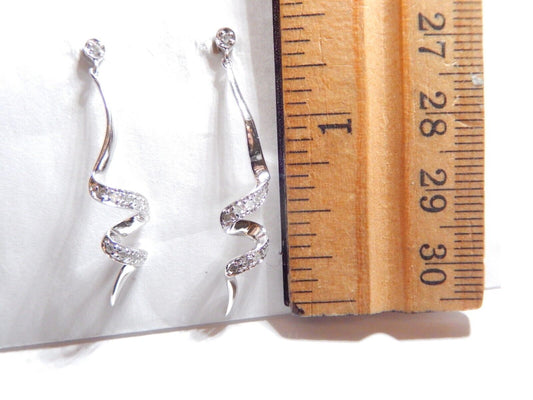 *NWT*  10k White Gold  .25CT Diamond Drop Dangle Earrings 1.5" Tall