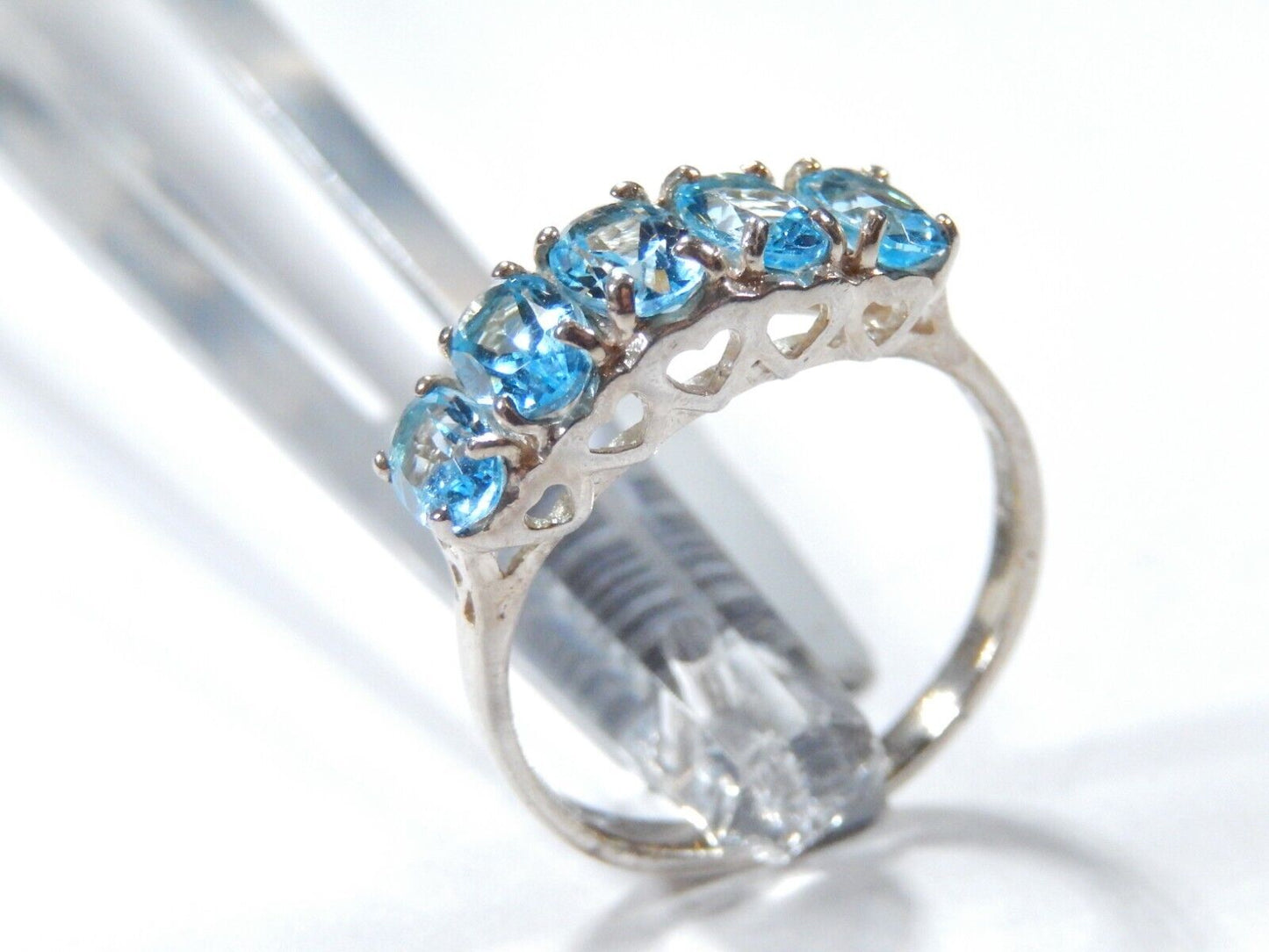 *VINTAGE*   3.00 CT Sterling Silver Blue Topaz Oval 5-Stone Band Ring Size 8.75