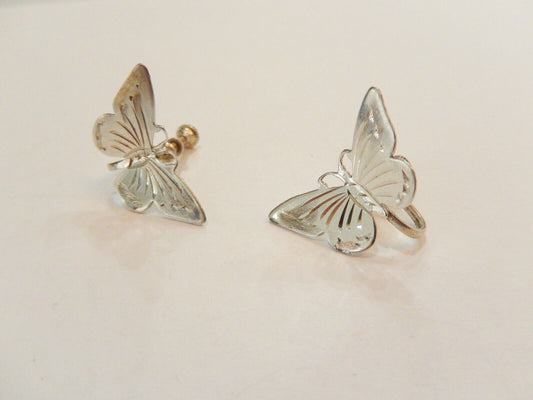 *VINTAGE" Sterling Silver Handmade Screw Back Earrings 1"