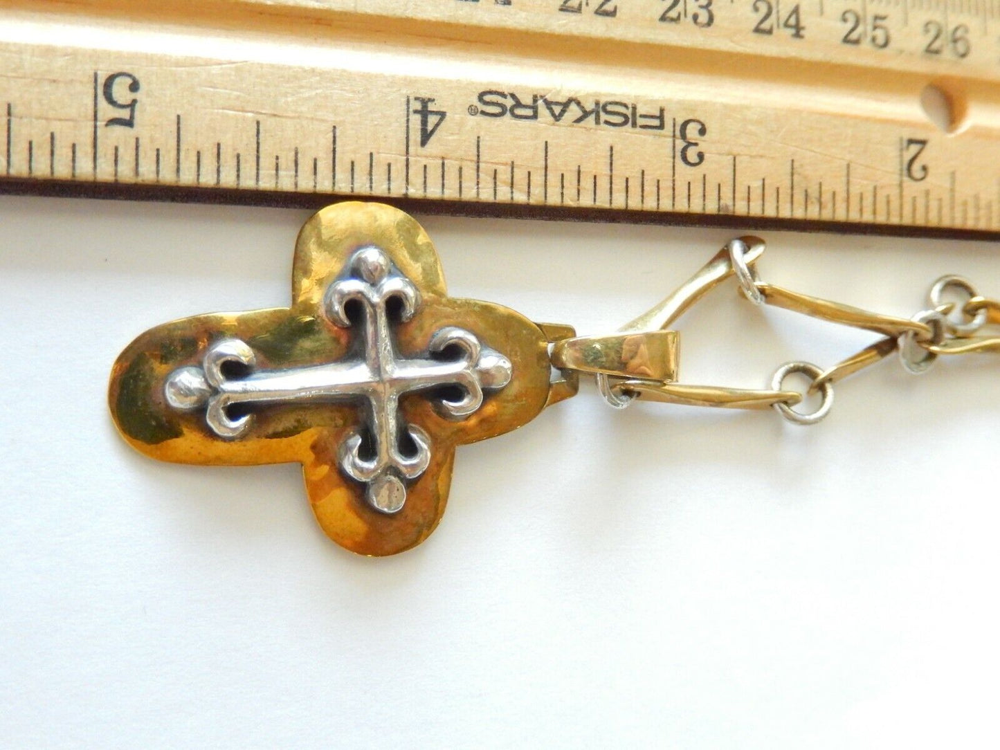 *RARE RETIRED*  Jeep Collins Sterling Silver &  Brass Cross Pendant w/26" Chain