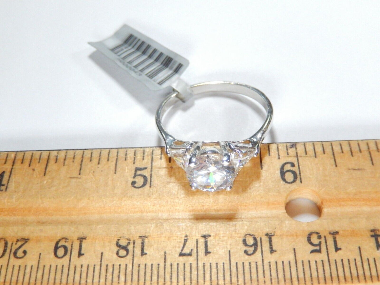 Sterling Silver Three Stone 3.00 CT CZ Trillion/Round Cut Engagement Ring Sz 9.5