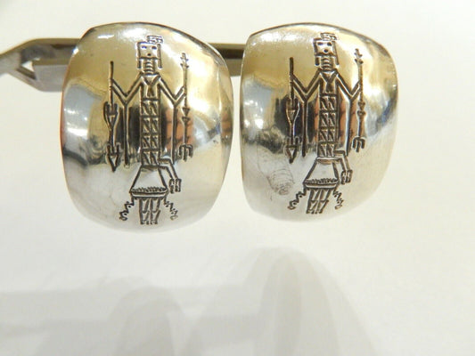 *VINTAGE* Native American  Stamped Sterling Silver 7/8" Wide 3/4 Hoop Earrings