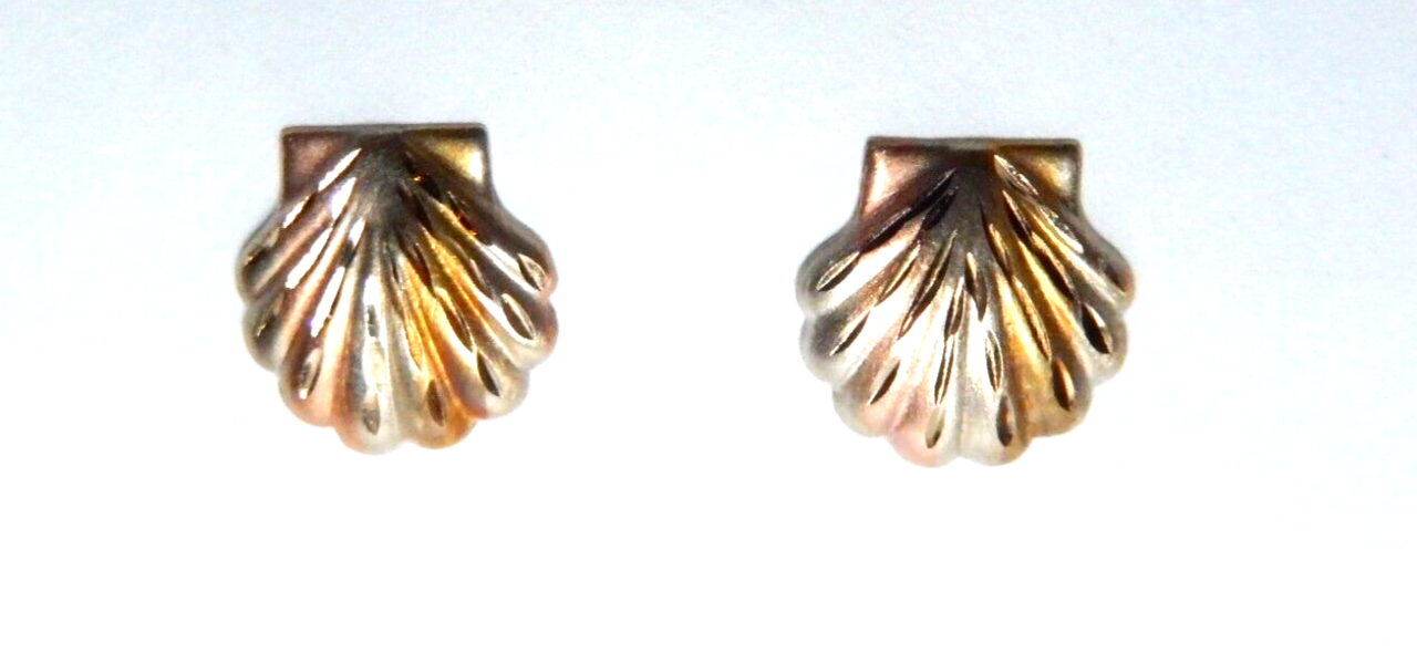 *NWT*  14K Tricolor Diamond-Cut Seashell Shell Earrings