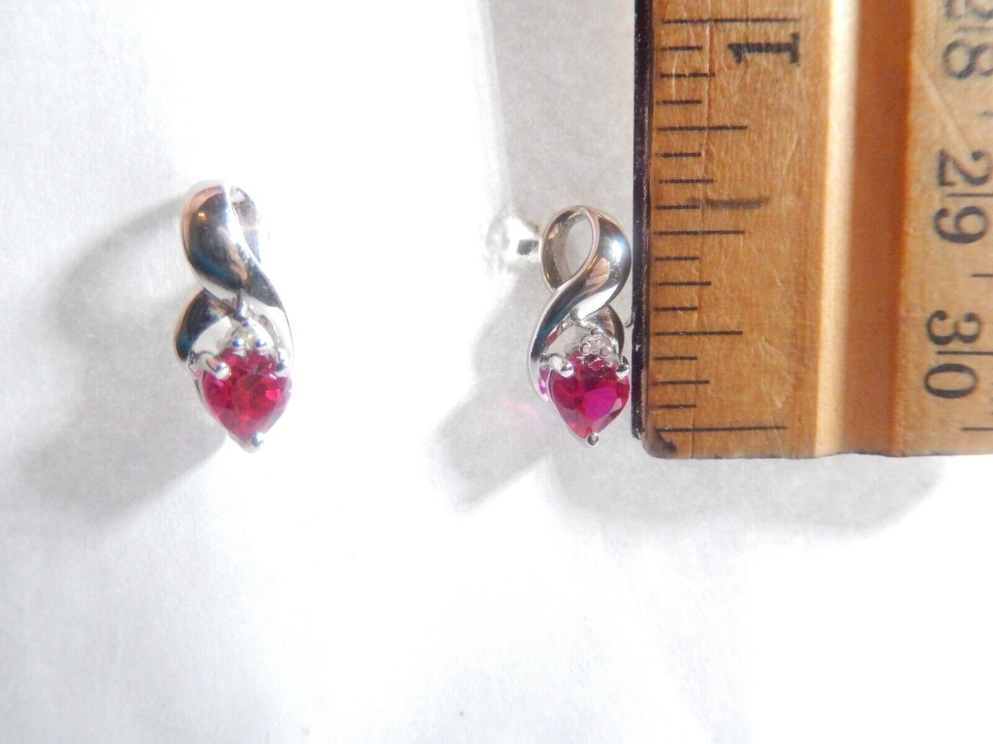 10k White Gold Lab-Created Ruby and Diamond Earrings