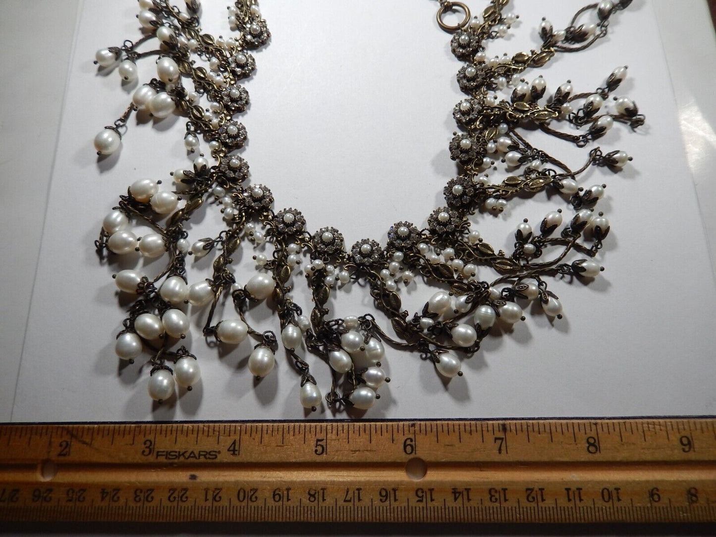 *VINTAGE*  Kenny Ma San Francisco 13" Necklace Flowers White Pearls Rhinestones