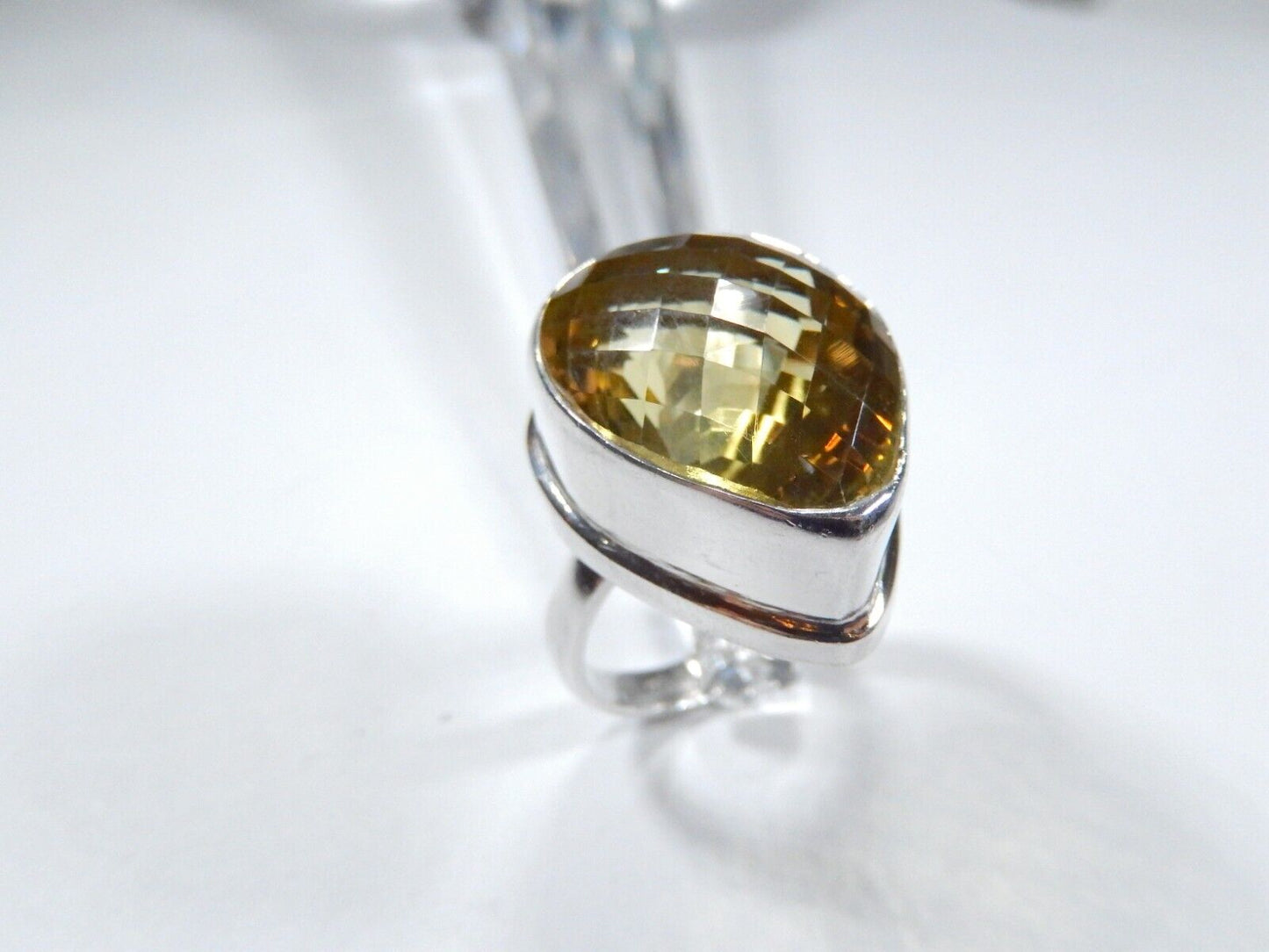 VINTAGE* HUGE STATEMENT Sterling Silver 22.0 CT Checkerboard CITRINE Ring Sz10.5