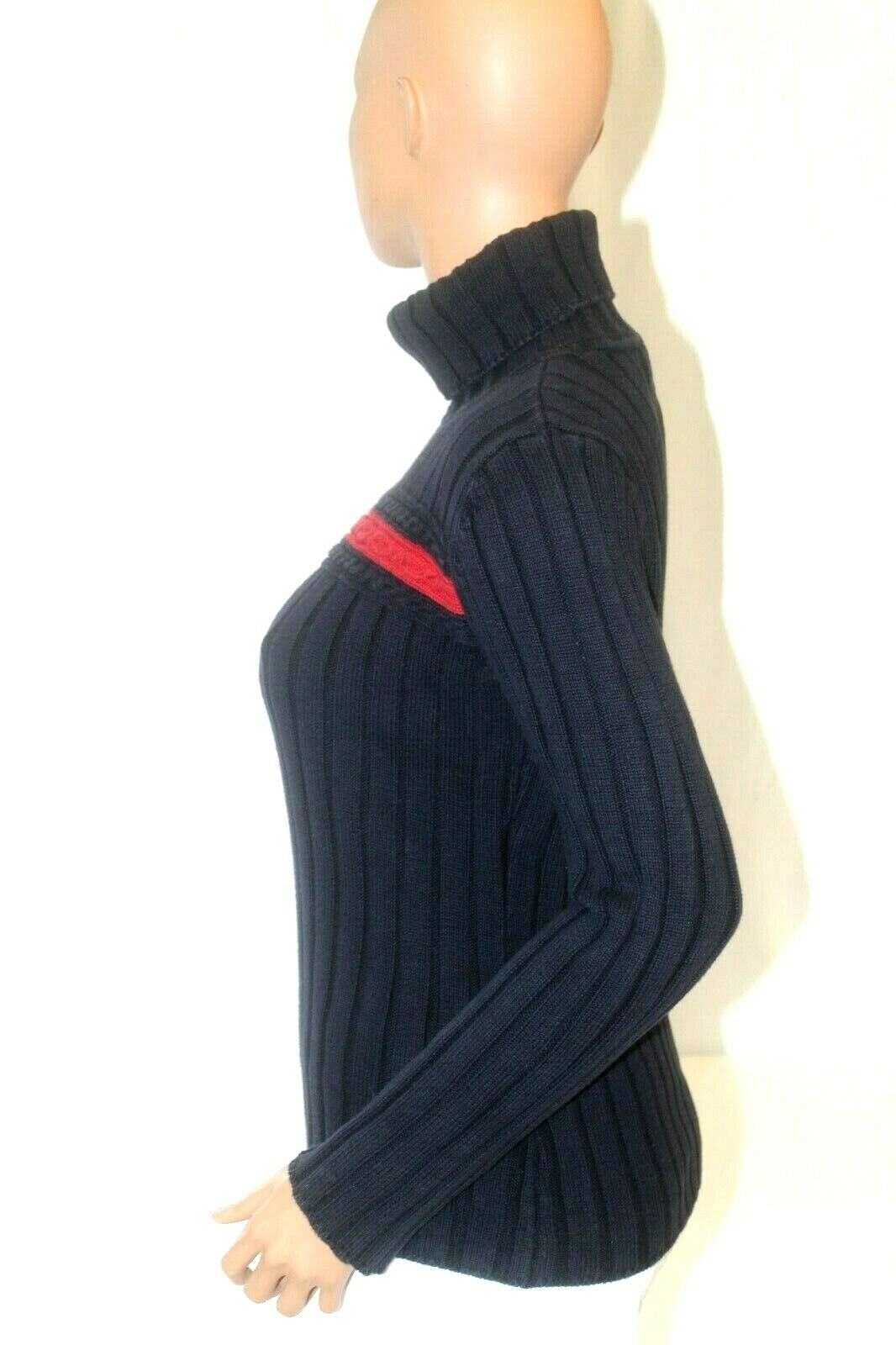 *VINTAGE*  Tommy Hilfiger Navy Sweater Turtle Neck Flag Logo Thick Ribbed Sz M