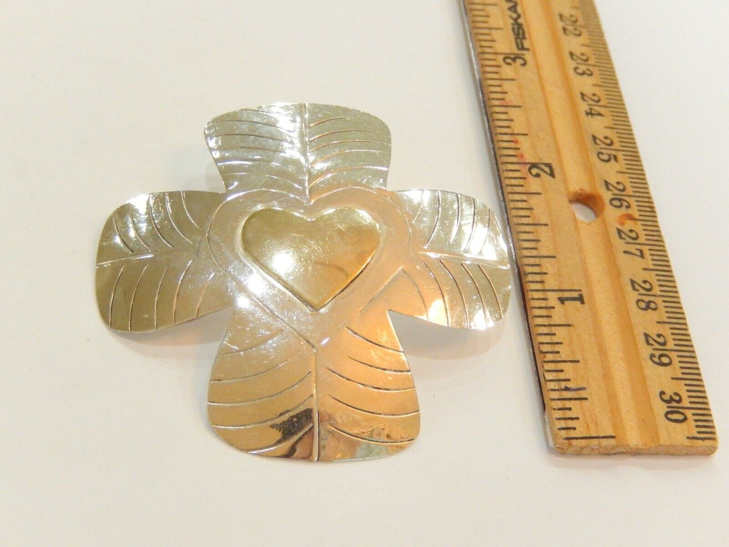 *VINTAGE* HUGE 2.25" Sterling Silver LATON Handmade 4 Clover Earrings Mexico
