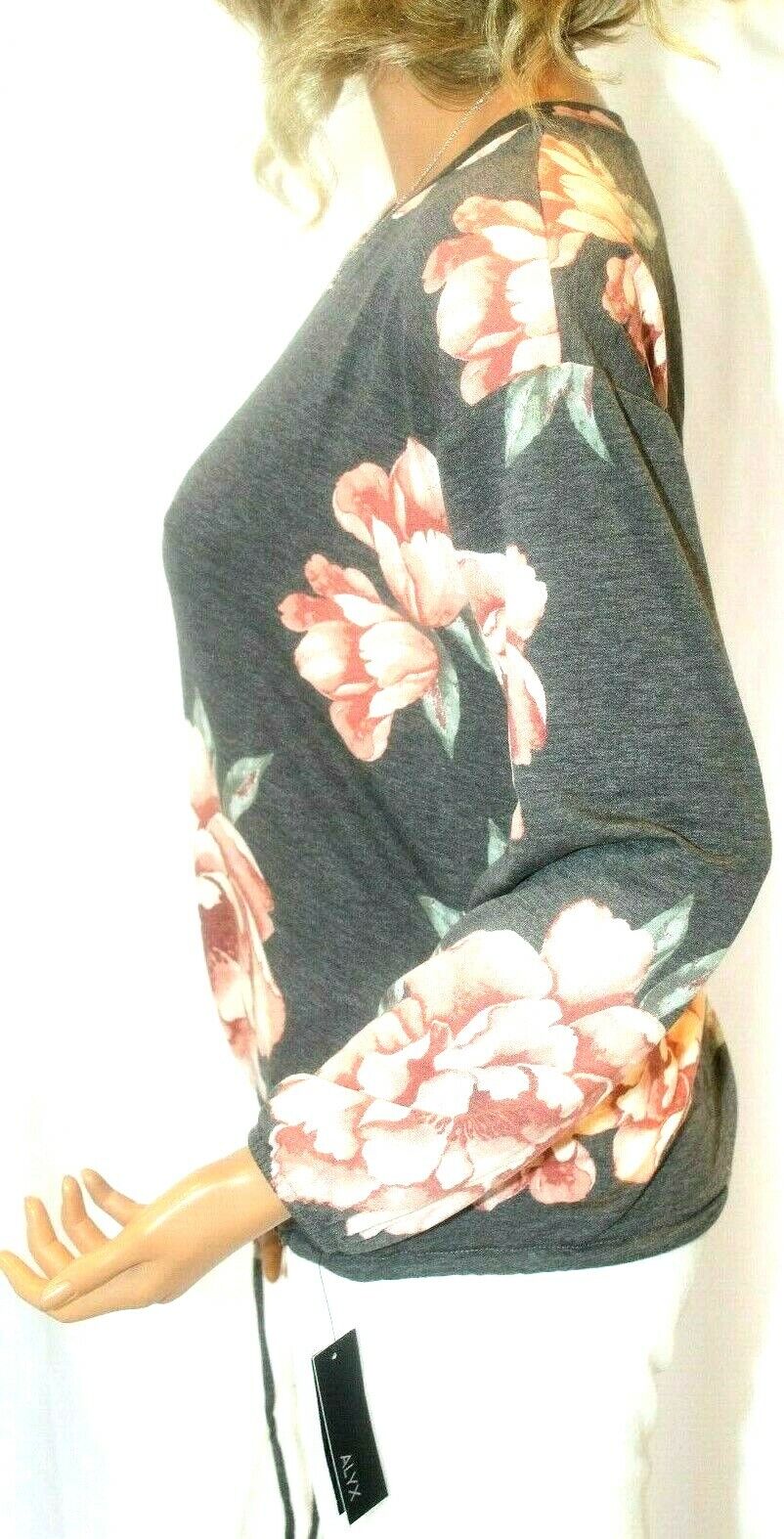 *NWT* $49. ALYX  Floral  Knit Top Crew Neck Long Sleeve Drawstring Waist Sz S