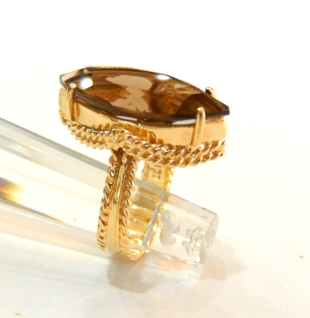 *VINTAGE* 14K Yellow Gold 6.00 CT Smoky Quartz  Solitaire Ring Size 7