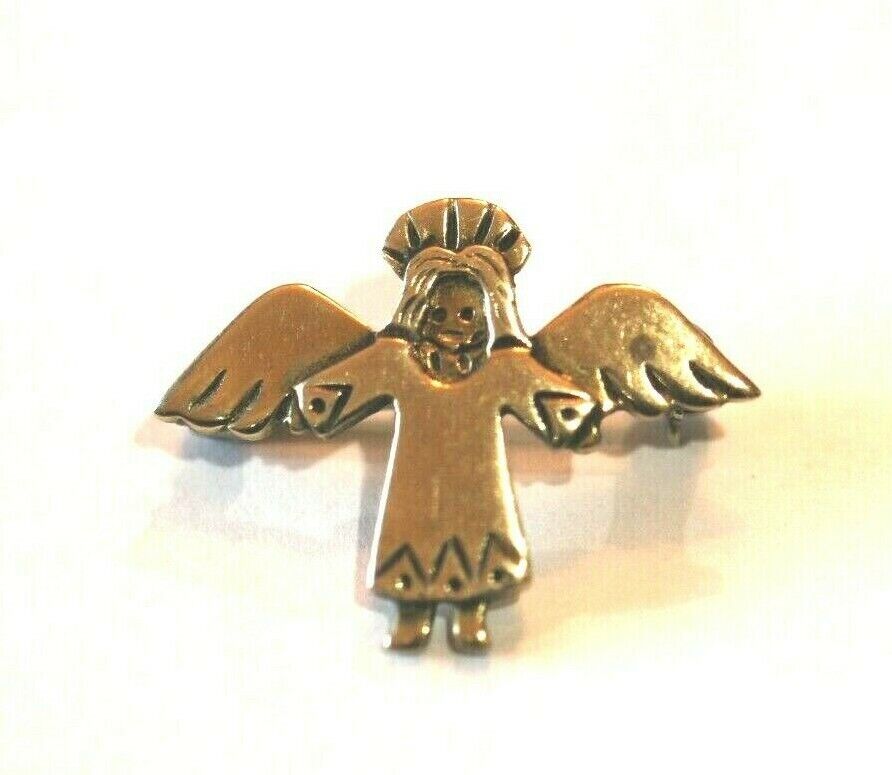 *RETIRED*   Jeep Collins Brass Angel Religious Pin Brooch 1" x 3/4"
