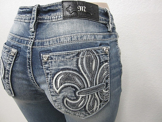 NWT MISS ME CuteSkinny Embellished Low Rise Medium Blu Jeans 27 x 30 NEW #M311OS