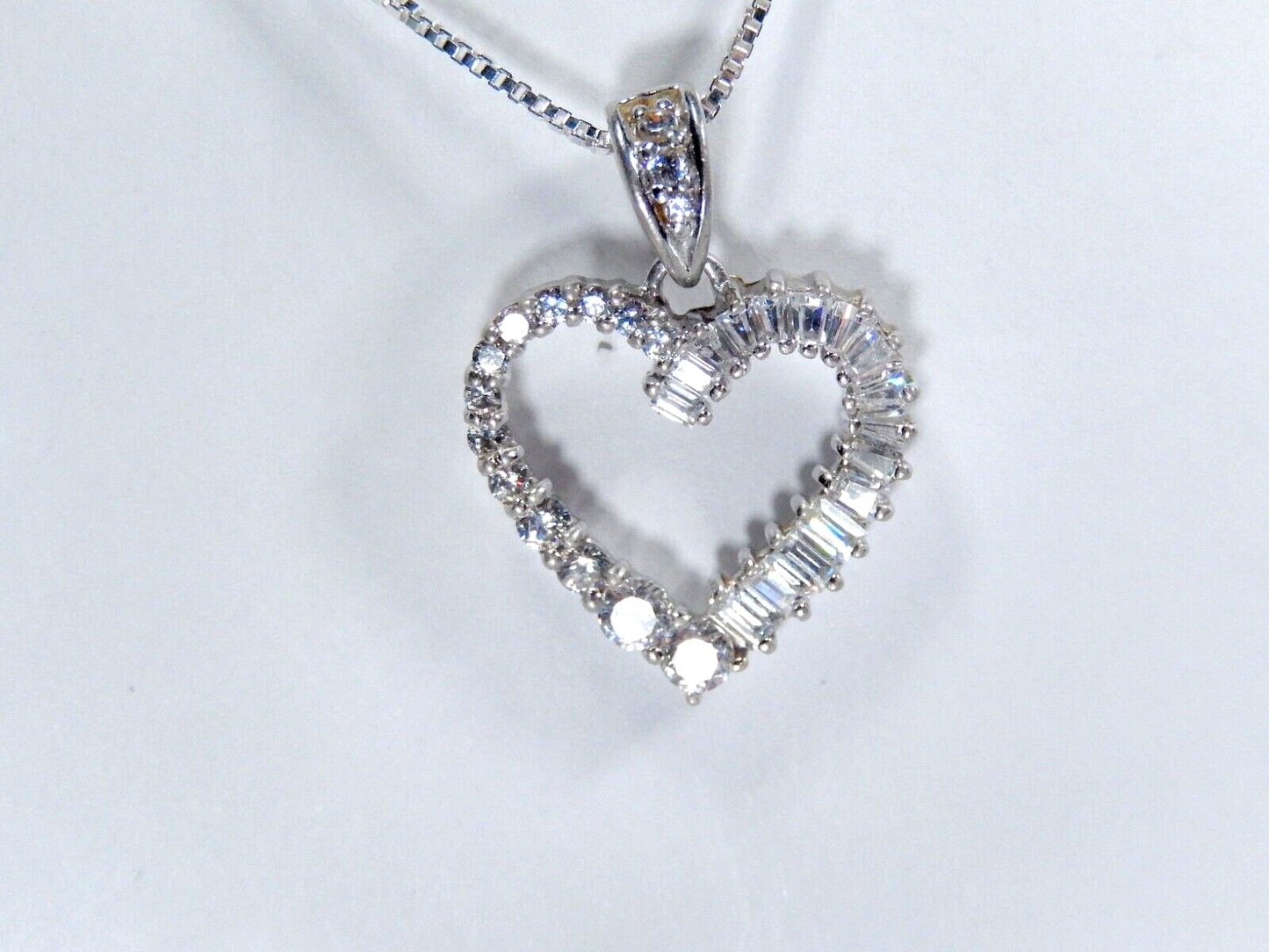 *VINTAGE* Women 925 Sterling Silver Love Heart CZ Pendant Necklace 18" Chain