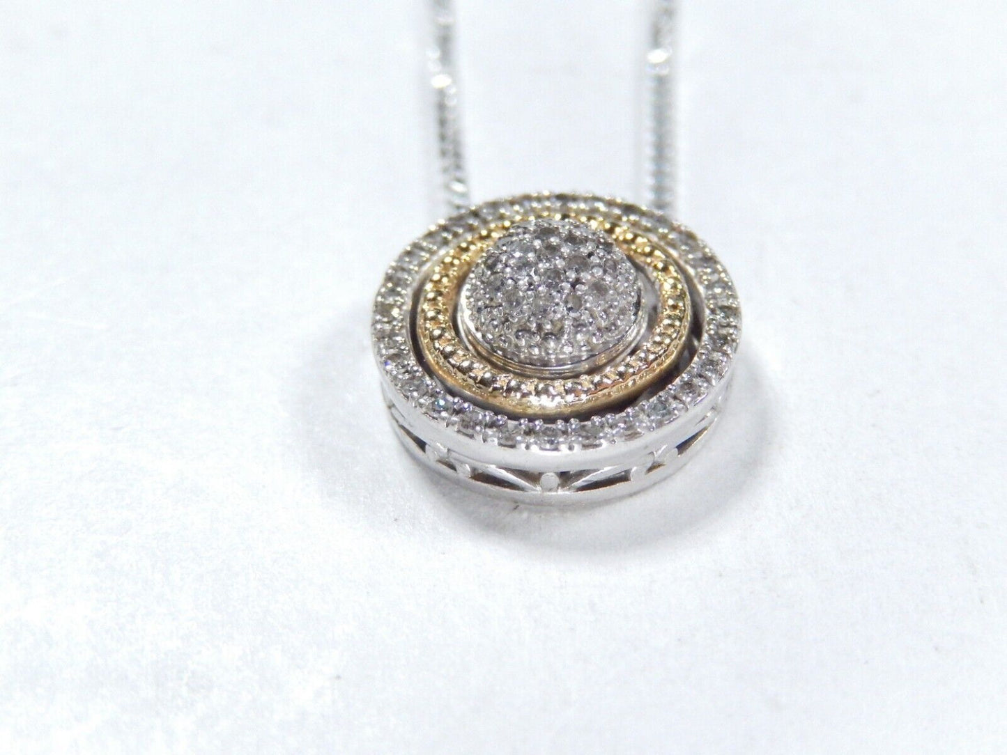 *VINTAGE* 14K Yellow Gold & Sterling 50 Diamond Cluster Pendant w/18"chain