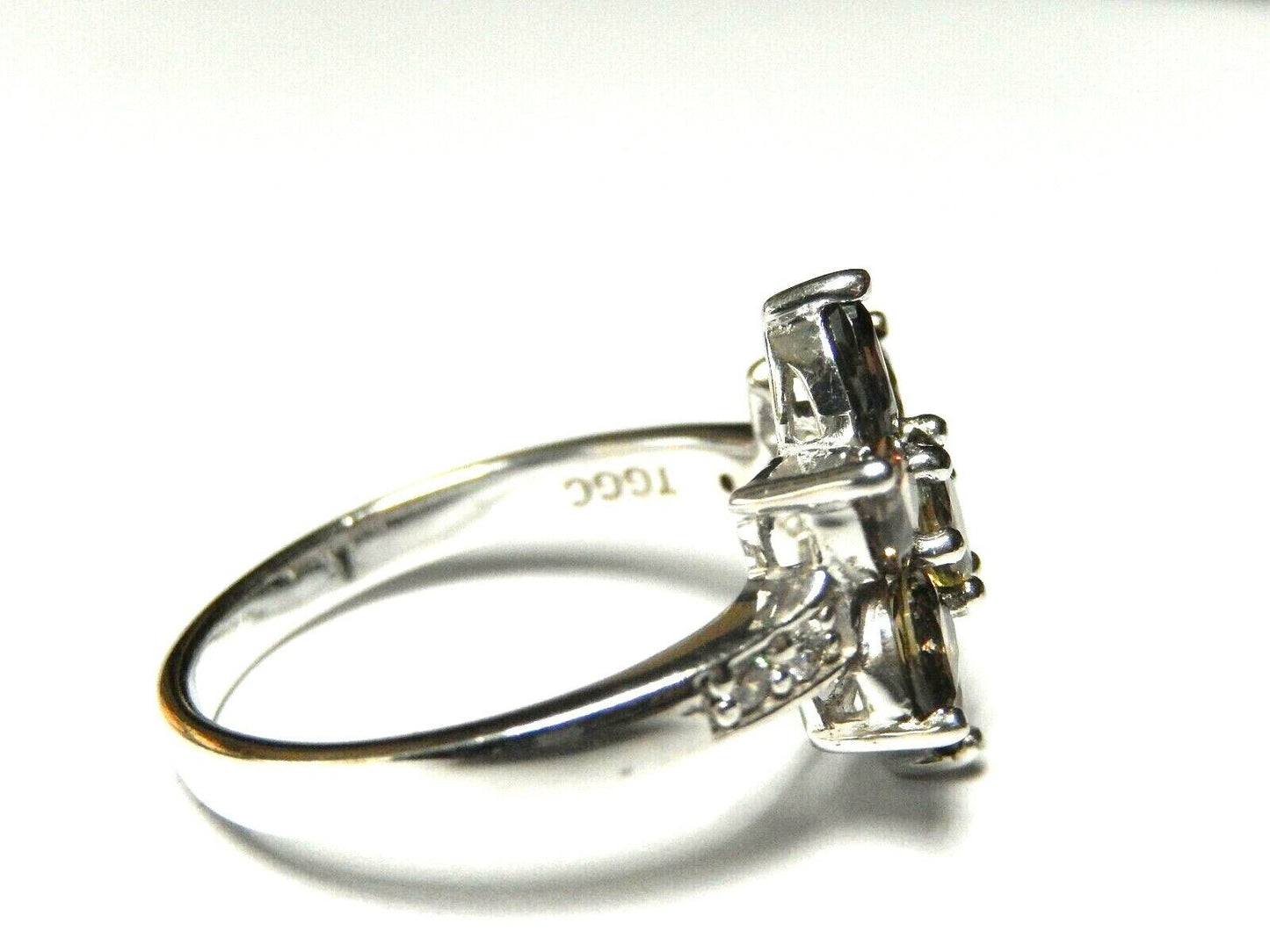 *VINTAGE*  Smoky Quartz & Zirconia 925 Sterling Silver Ring Jewelry Size 9.5