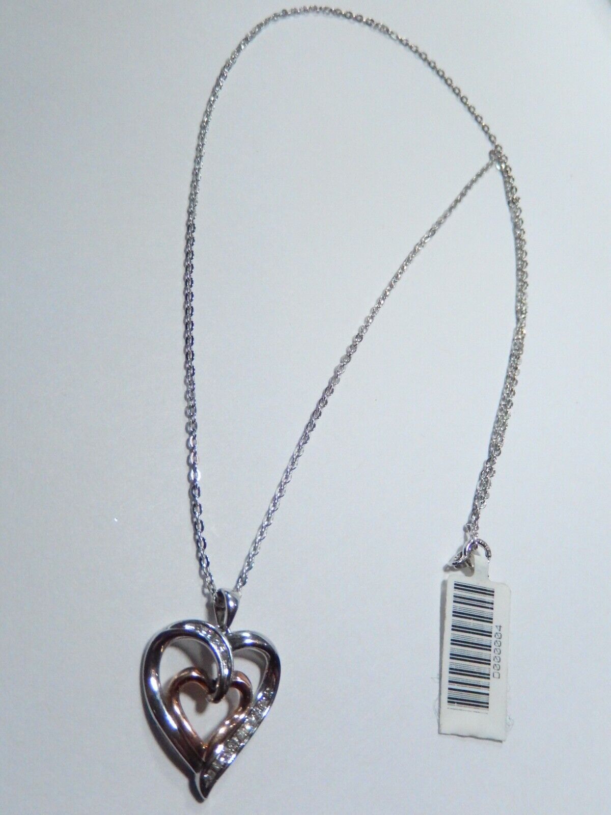 *NWT*  10K White & Yellow Gold 1/4CT Diamond Heart Pendant w/18" Chain