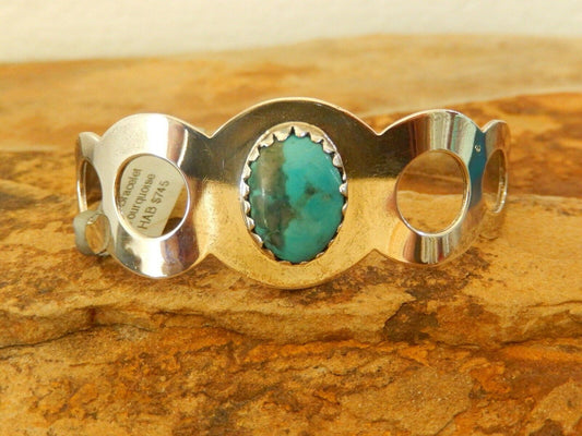 Vintage Hallmarked Artist Mexico Turquoise Sterling Silver Cuff Bangle