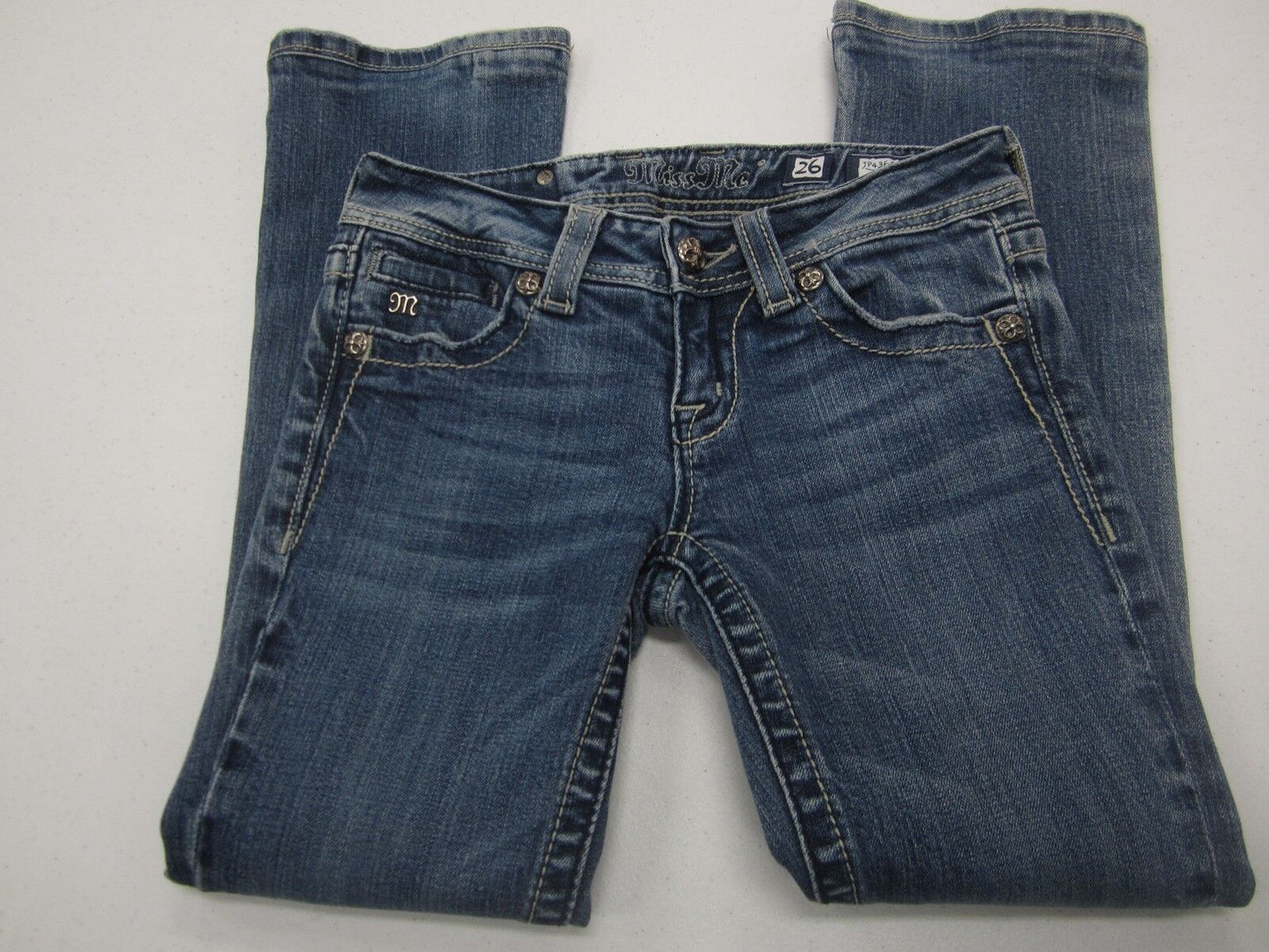 NICE MISS ME BOOT CUT EMBELLISHED SILVER EMBROIDERED FLEUR DENIM JEANS  26 X 26