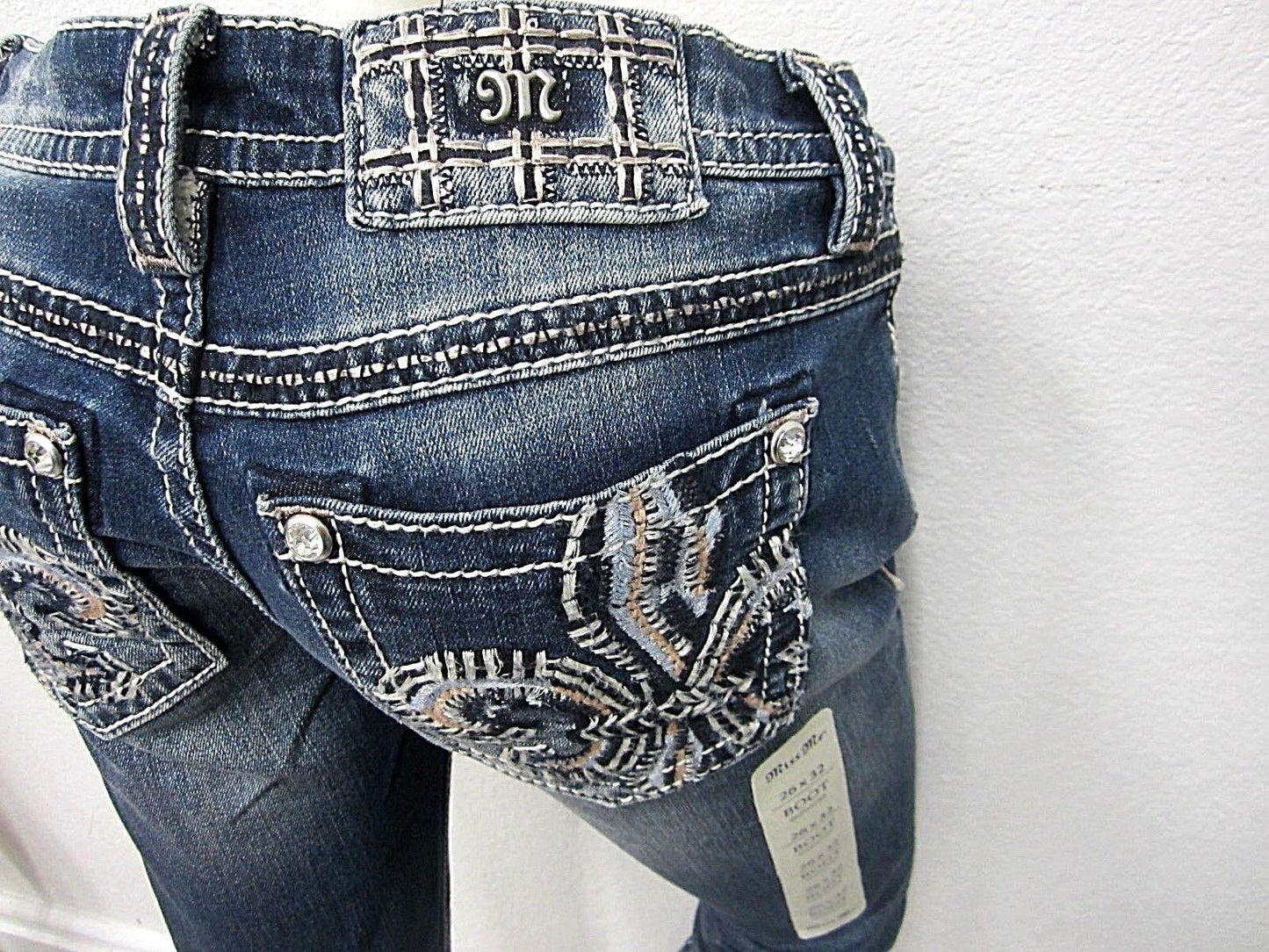 NWT MISS ME JP7690BV Embellished Signature Bootcut Jeans Womens 26 x 32