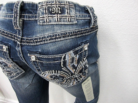 NWT MISS ME JP7690BV Embellished Signature Bootcut Jeans Womens 26 x 32