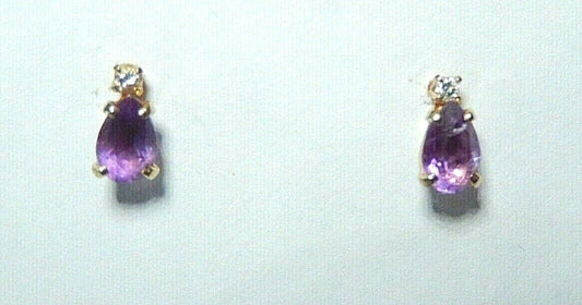 *VINTAGE*  14K Yellow Gold 2/3CT Diamond and Amethyst Earrings