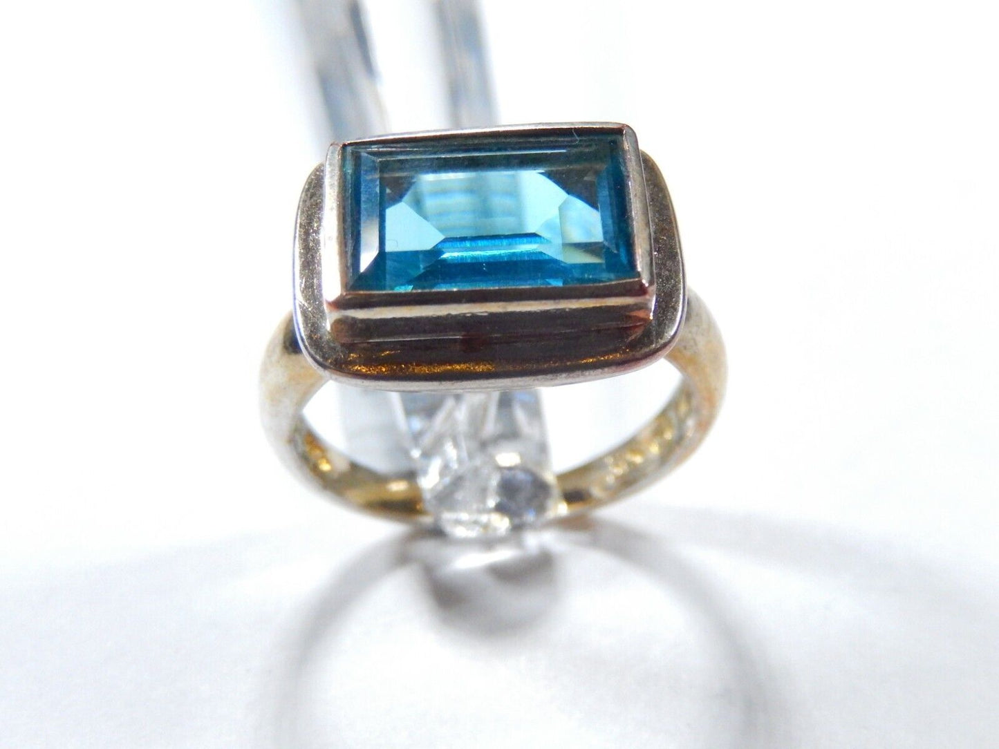 *VINTAGE*  11.00 CT Blue Topaz 925 Sterling Silver/Gold Vermeil Ring Size 8.75